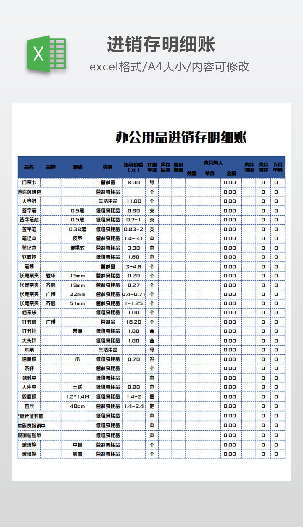 辦公用品進銷存明細賬-版權可商用